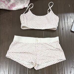 brandy melville Women's White and Red Polka Dot Sleepwear Set